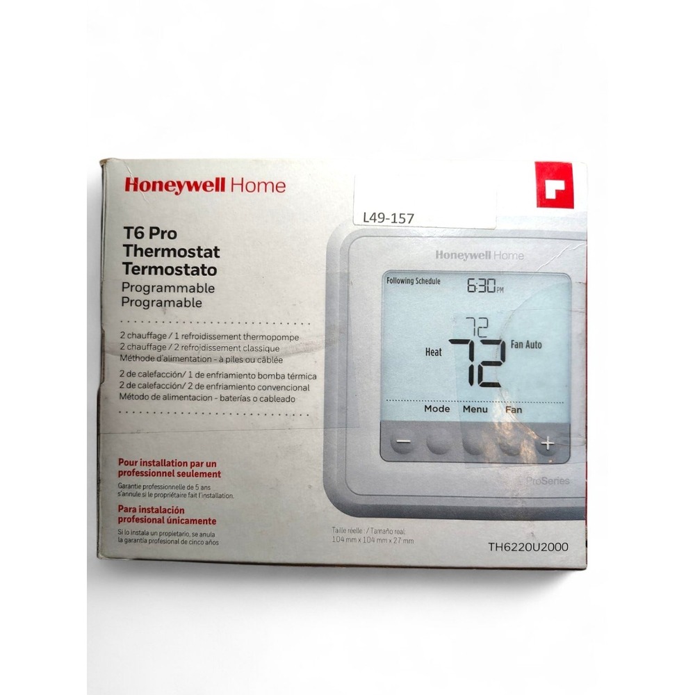Honeywell Home T6 Pro Programmable Thermostat TH6220U2000 2H/1C HP 2H/2C Conv